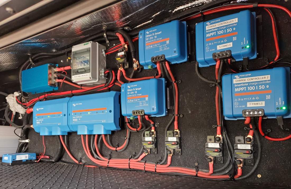 Solar components bay inside 5th wheel.