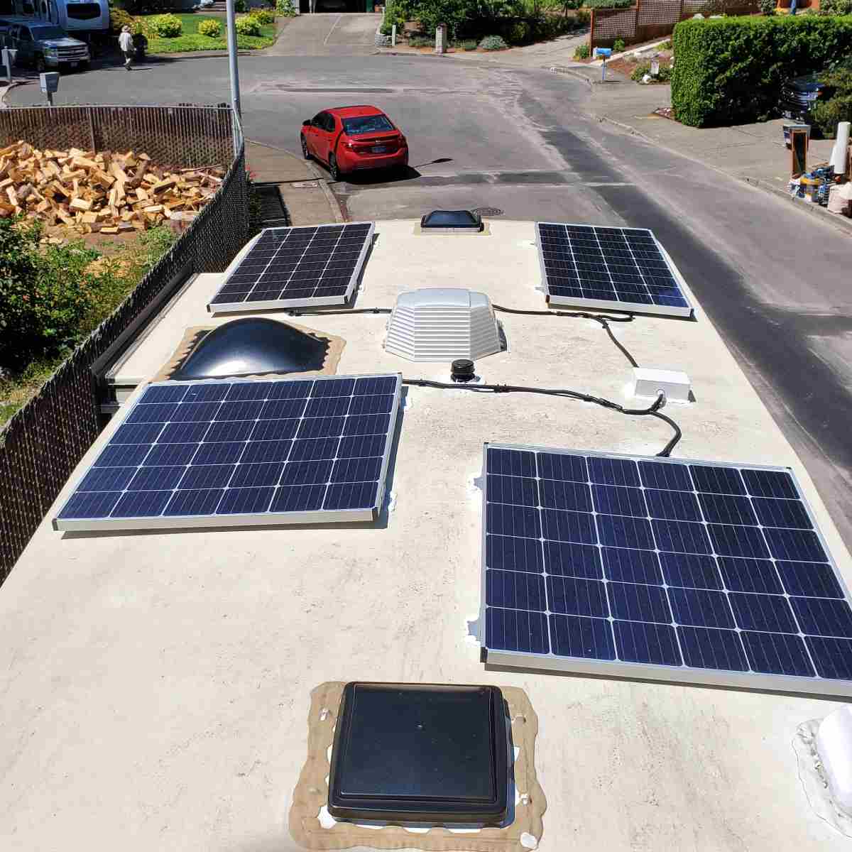 Solar panels installed on roof of RV