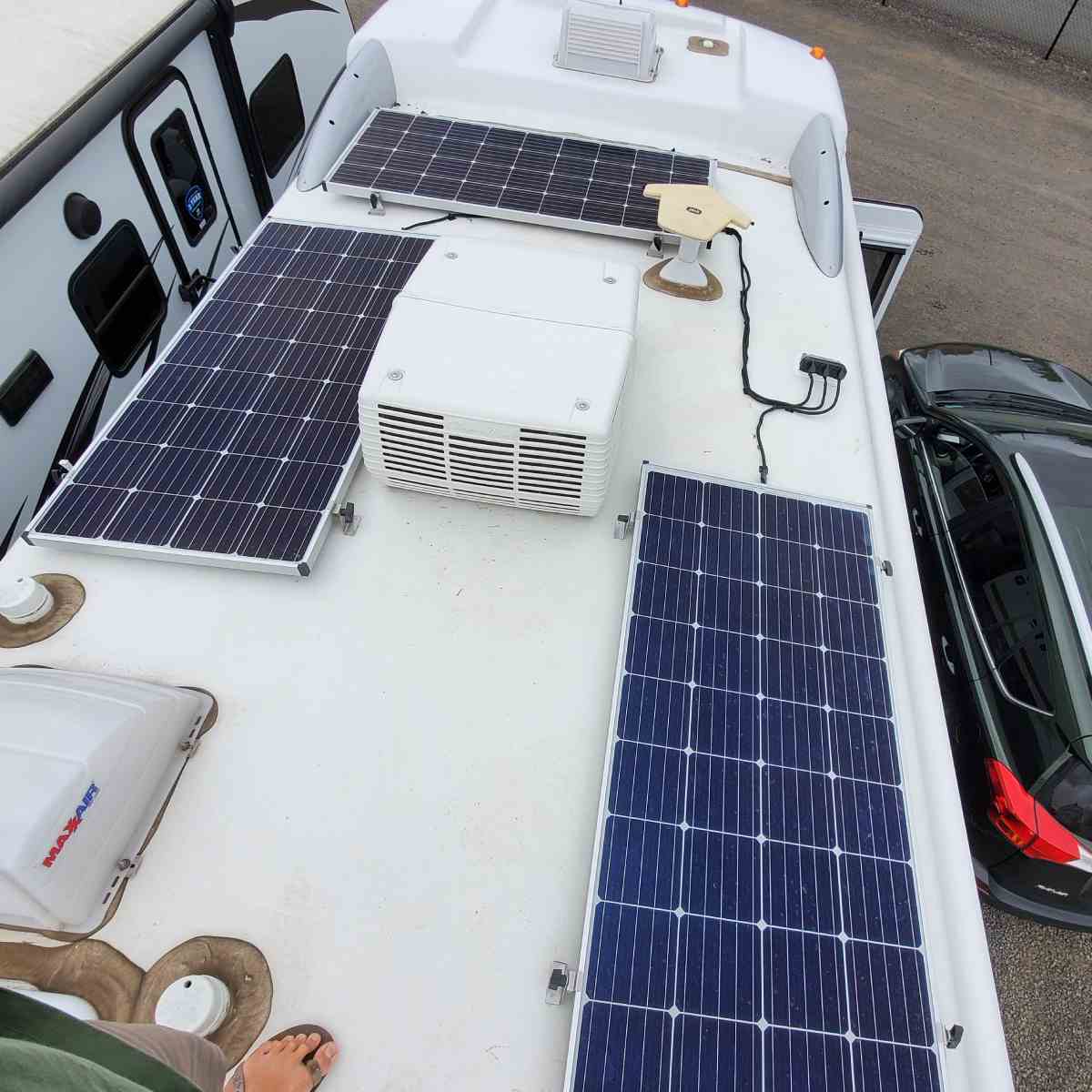 Solar panels installed on roof of RV