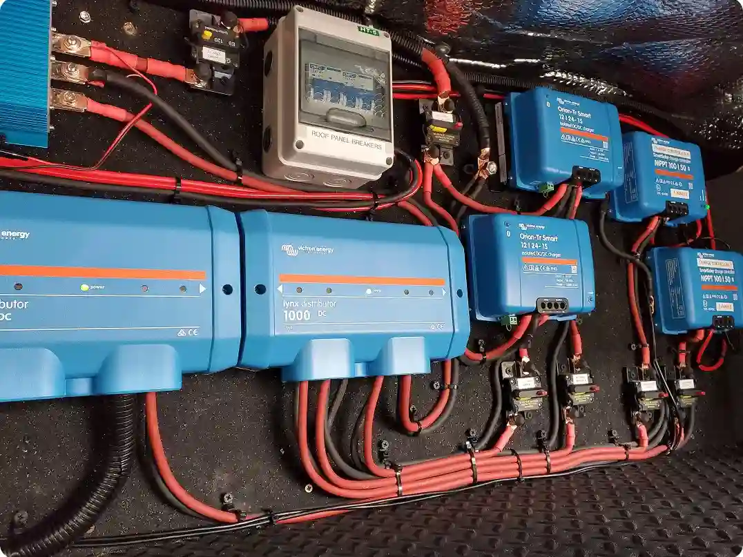 RV solar components mounted on wall